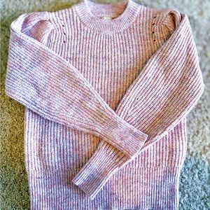 Pink heathered sweater with puff shoulders. Very warm and barely worn. Size M